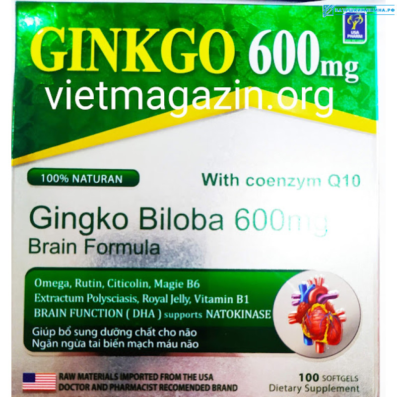 Гинкго Билоба 600 mg + Coenzym 10 100 капсул Вьетнам
