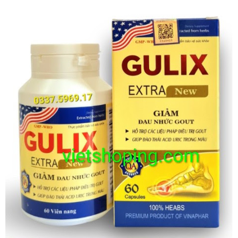 Препарат от подагры и артритов из Вьетнама Gulix Extra 60 капсул